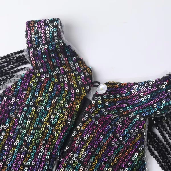 Girls Sequin Dress Halter Neck HandBeaded Tassel Elegant Birthday Wedding Party Maxi DressesBlack Iridescence
