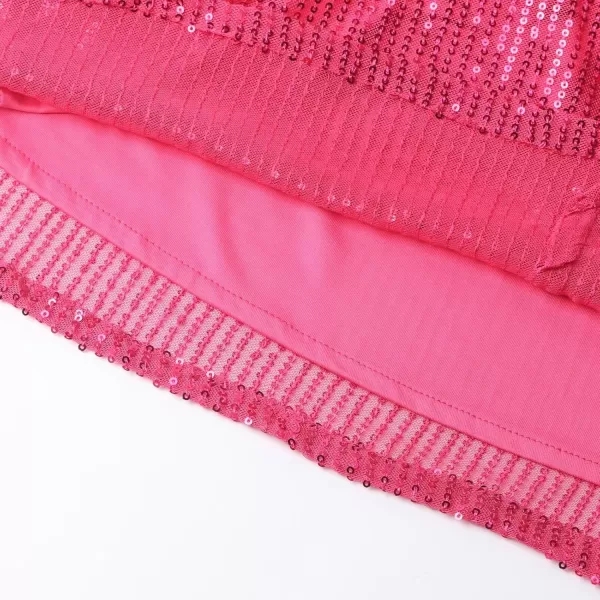 Girls Sequin Dress Halter Neck HandBeaded Tassel Elegant Birthday Wedding Party Maxi DressesHot Pink