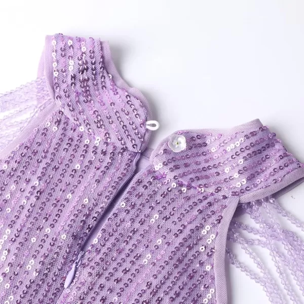 Girls Sequin Dress Halter Neck HandBeaded Tassel Elegant Birthday Wedding Party Maxi DressesPurple