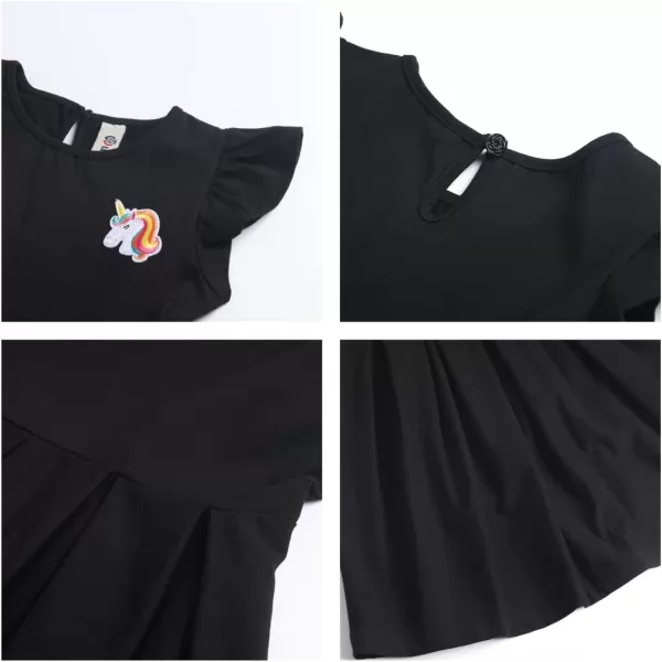 Girls Striped Dress Unicorn Ruffle Sleeveless Casual Dresses SundressBlack