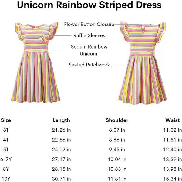 Girls Striped Dress Unicorn Ruffle Sleeveless Casual Dresses SundressGreen rainbow
