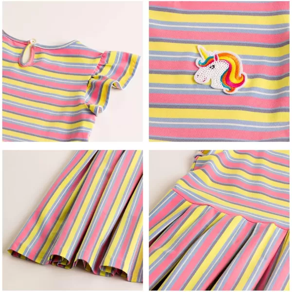 Girls Striped Dress Unicorn Ruffle Sleeveless Casual Dresses SundressGreen rainbow