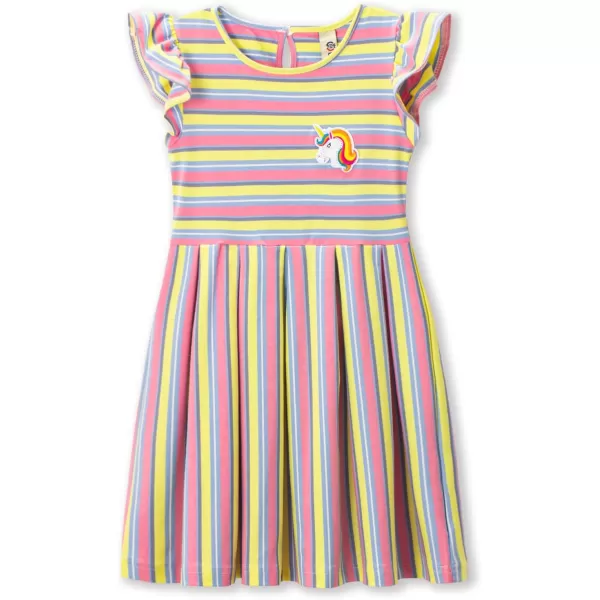 Girls Striped Dress Unicorn Ruffle Sleeveless Casual Dresses SundressGreen rainbow