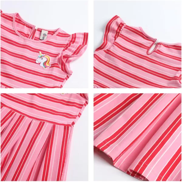 Girls Striped Dress Unicorn Ruffle Sleeveless Casual Dresses SundressStriped red