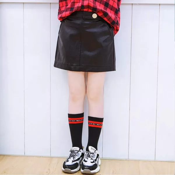 Girls and Toddlers Faux Leather Short SkirtsAll Season Basic SkirtsBlack