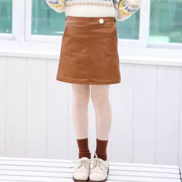 Girls and Toddlers Faux Leather Short SkirtsAll Season Basic SkirtsBrown