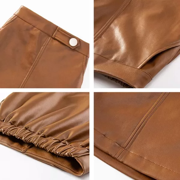 Girls and Toddlers Faux Leather Short SkirtsAll Season Basic SkirtsBrown