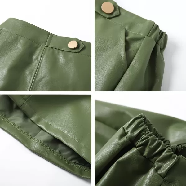 Girls and Toddlers Faux Leather Short SkirtsAll Season Basic SkirtsDark Green