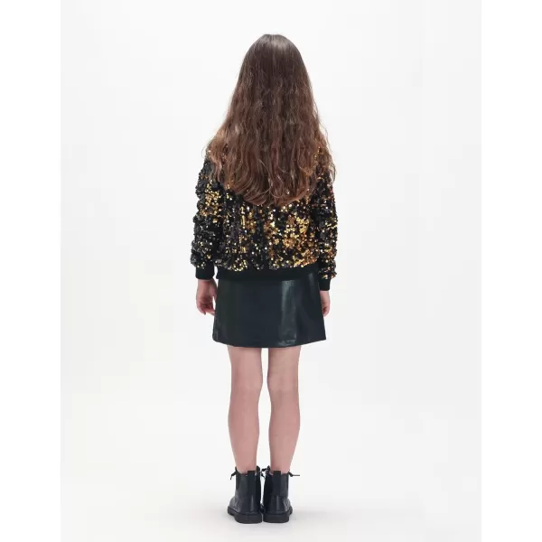 WELAKEN Girls Ombre Sequin Bomber Jacket with Pockets Lightweight Sparkle Long Sleeve Zipper Gradient Jackets for KidBlack gold