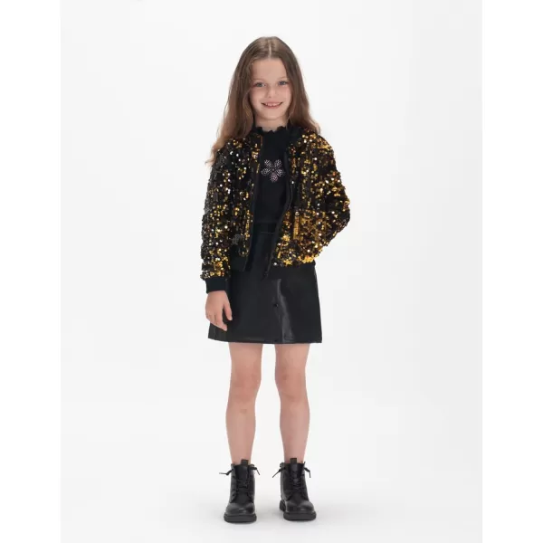 WELAKEN Girls Ombre Sequin Bomber Jacket with Pockets Lightweight Sparkle Long Sleeve Zipper Gradient Jackets for KidBlack gold