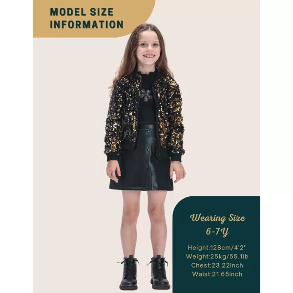 WELAKEN Girls Ombre Sequin Bomber Jacket with Pockets Lightweight Sparkle Long Sleeve Zipper Gradient Jackets for KidBlack gold