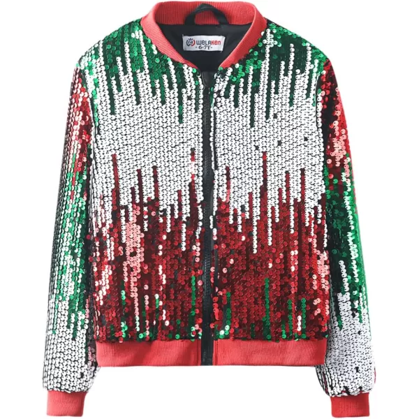 WELAKEN Girls Ombre Sequin Bomber Jacket with Pockets Lightweight Sparkle Long Sleeve Zipper Gradient Jackets for KidOmbre  Green red