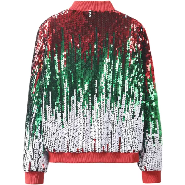 WELAKEN Girls Ombre Sequin Bomber Jacket with Pockets Lightweight Sparkle Long Sleeve Zipper Gradient Jackets for KidOmbre  Green red