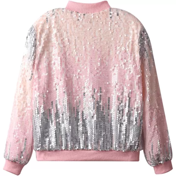 WELAKEN Girls Ombre Sequin Bomber Jacket with Pockets Lightweight Sparkle Long Sleeve Zipper Gradient Jackets for KidOmbre  Light Pink pale Yellow