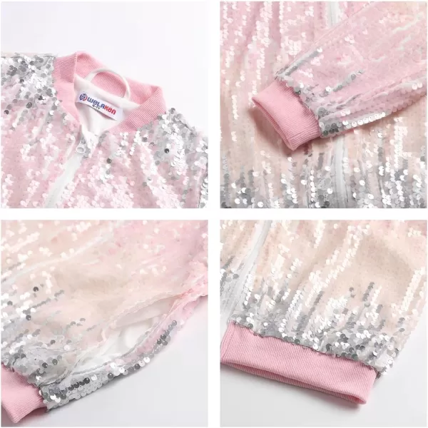 WELAKEN Girls Ombre Sequin Bomber Jacket with Pockets Lightweight Sparkle Long Sleeve Zipper Gradient Jackets for KidOmbre  Light Pink pale Yellow