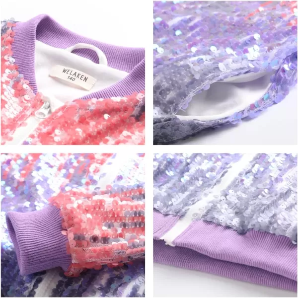 WELAKEN Girls Ombre Sequin Bomber Jacket with Pockets Lightweight Sparkle Long Sleeve Zipper Gradient Jackets for KidOmbre  Pink purple