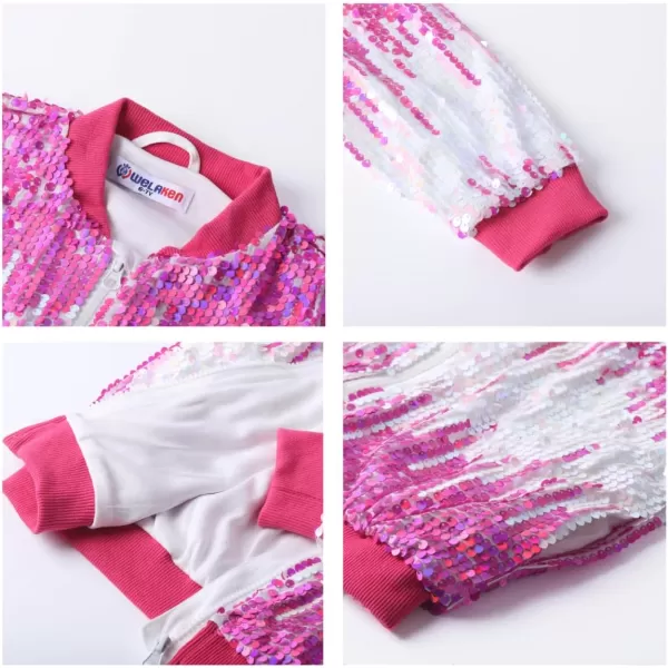 WELAKEN Girls Ombre Sequin Bomber Jacket with Pockets Lightweight Sparkle Long Sleeve Zipper Gradient Jackets for KidOmbre  Pink white