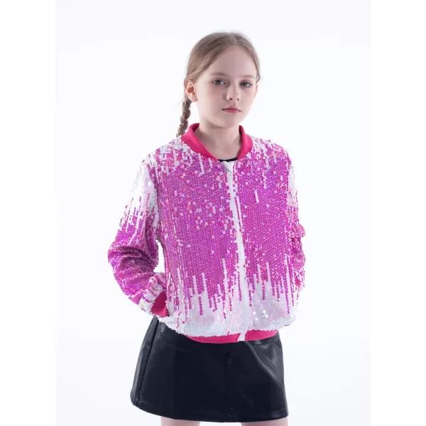 WELAKEN Girls Ombre Sequin Bomber Jacket with Pockets Lightweight Sparkle Long Sleeve Zipper Gradient Jackets for KidOmbre  Pink white