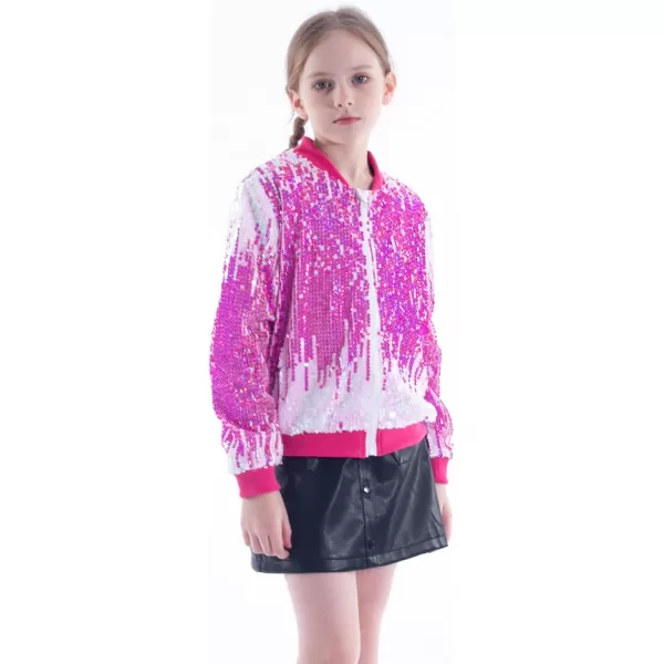 WELAKEN Girls Ombre Sequin Bomber Jacket with Pockets Lightweight Sparkle Long Sleeve Zipper Gradient Jackets for KidOmbre  Pink white