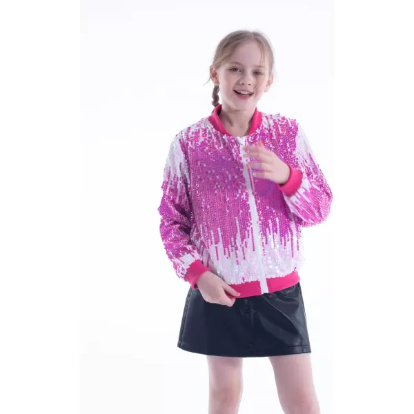 WELAKEN Girls Ombre Sequin Bomber Jacket with Pockets Lightweight Sparkle Long Sleeve Zipper Gradient Jackets for KidOmbre  Pink white