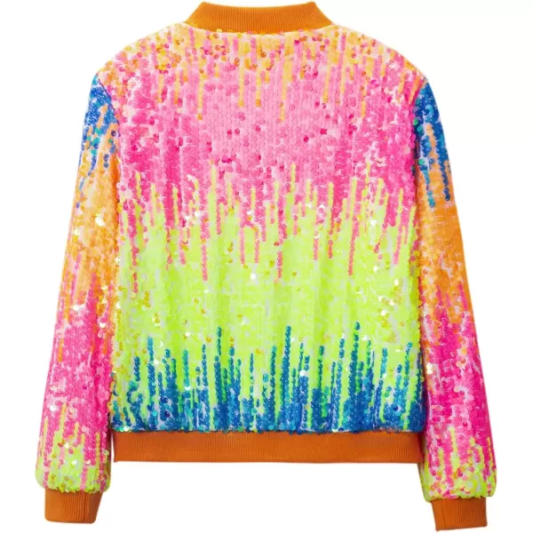WELAKEN Girls Ombre Sequin Bomber Jacket with Pockets Lightweight Sparkle Long Sleeve Zipper Gradient Jackets for KidOmbre  Pink yellow