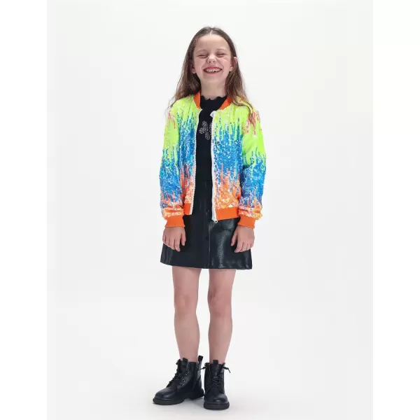 WELAKEN Girls Ombre Sequin Bomber Jacket with Pockets Lightweight Sparkle Long Sleeve Zipper Gradient Jackets for KidOmbre  Pink yellow