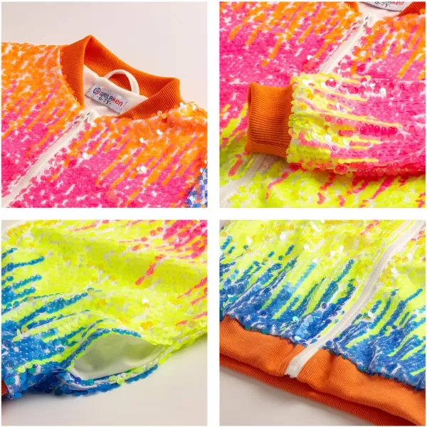 WELAKEN Girls Ombre Sequin Bomber Jacket with Pockets Lightweight Sparkle Long Sleeve Zipper Gradient Jackets for KidOmbre  Pink yellow