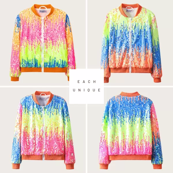 WELAKEN Girls Ombre Sequin Bomber Jacket with Pockets Lightweight Sparkle Long Sleeve Zipper Gradient Jackets for KidOmbre  Pink yellow