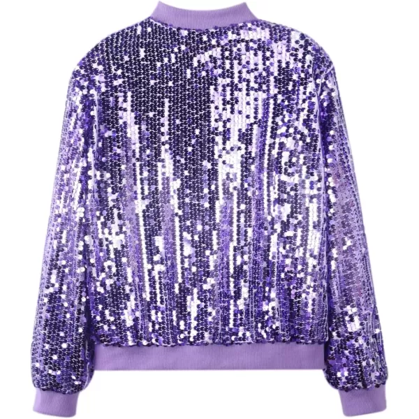 WELAKEN Girls Ombre Sequin Bomber Jacket with Pockets Lightweight Sparkle Long Sleeve Zipper Gradient Jackets for KidOmbre  Purple