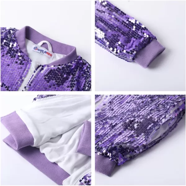 WELAKEN Girls Ombre Sequin Bomber Jacket with Pockets Lightweight Sparkle Long Sleeve Zipper Gradient Jackets for KidOmbre  Purple