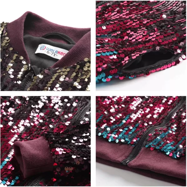 WELAKEN Girls Ombre Sequin Bomber Jacket with Pockets Lightweight Sparkle Long Sleeve Zipper Gradient Jackets for KidOmbre  Purple Brown red
