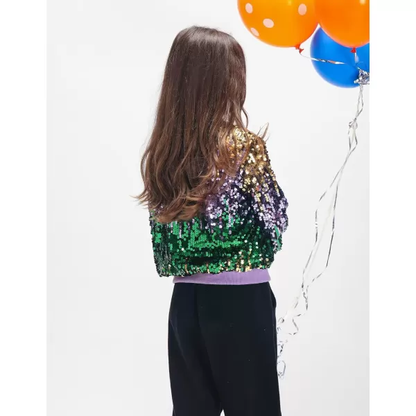 WELAKEN Girls Ombre Sequin Bomber Jacket with Pockets Lightweight Sparkle Long Sleeve Zipper Gradient Jackets for KidOmbre  Purple green