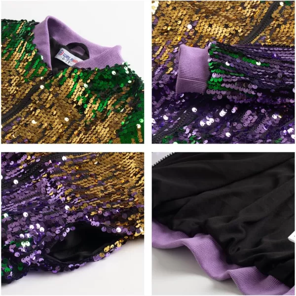 WELAKEN Girls Ombre Sequin Bomber Jacket with Pockets Lightweight Sparkle Long Sleeve Zipper Gradient Jackets for KidOmbre  Purple green