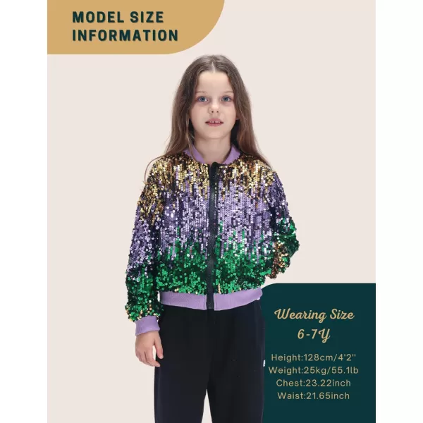 WELAKEN Girls Ombre Sequin Bomber Jacket with Pockets Lightweight Sparkle Long Sleeve Zipper Gradient Jackets for KidOmbre  Purple green