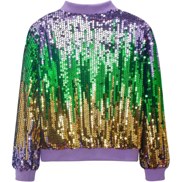 WELAKEN Girls Ombre Sequin Bomber Jacket with Pockets Lightweight Sparkle Long Sleeve Zipper Gradient Jackets for KidOmbre  Purple green