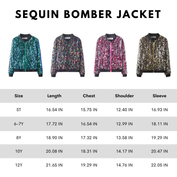 WELAKEN Girls Ombre Sequin Bomber Jacket with Pockets Lightweight Sparkle Long Sleeve Zipper Gradient Jackets for KidRainbow