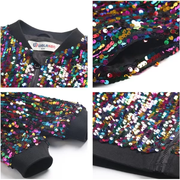 WELAKEN Girls Ombre Sequin Bomber Jacket with Pockets Lightweight Sparkle Long Sleeve Zipper Gradient Jackets for KidRainbow