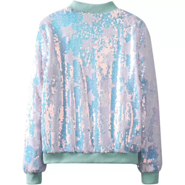 WELAKEN Girls Ombre Sequin Bomber Jacket with Pockets Lightweight Sparkle Long Sleeve Zipper Gradient Jackets for KidStar beige