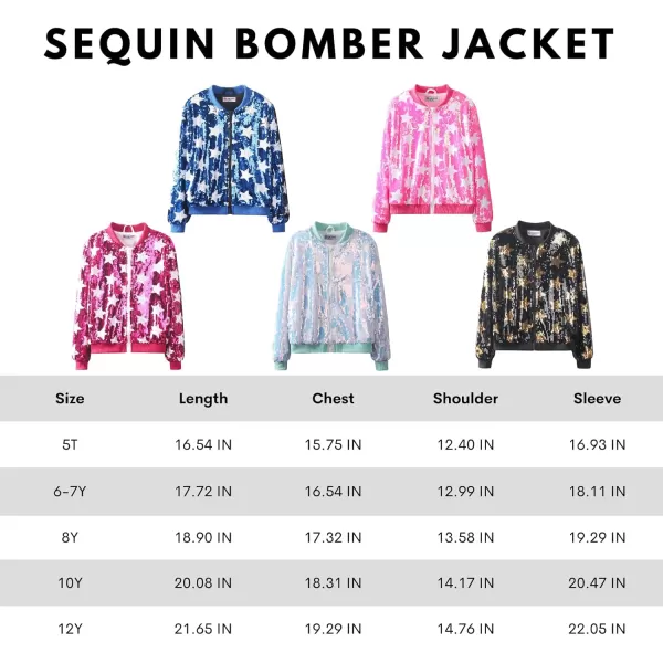 WELAKEN Girls Ombre Sequin Bomber Jacket with Pockets Lightweight Sparkle Long Sleeve Zipper Gradient Jackets for KidStar black