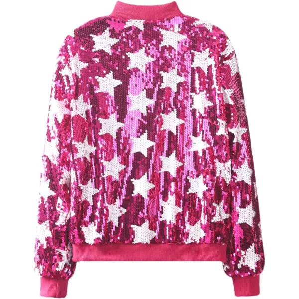 WELAKEN Girls Ombre Sequin Bomber Jacket with Pockets Lightweight Sparkle Long Sleeve Zipper Gradient Jackets for KidStar hot Pink