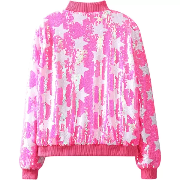 WELAKEN Girls Ombre Sequin Bomber Jacket with Pockets Lightweight Sparkle Long Sleeve Zipper Gradient Jackets for KidStar light Pink