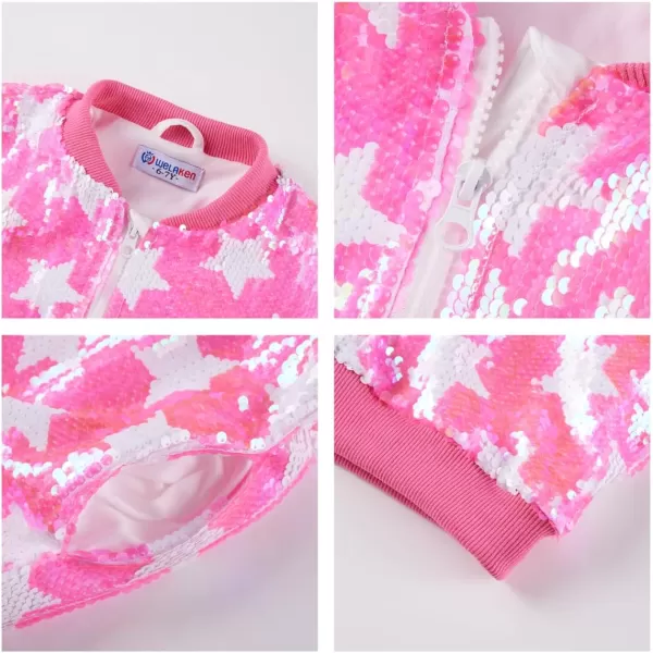 WELAKEN Girls Ombre Sequin Bomber Jacket with Pockets Lightweight Sparkle Long Sleeve Zipper Gradient Jackets for KidStar light Pink