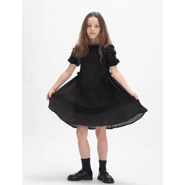 WELAKEN Girls Ruffle Dress Puff Sleeves Summer Casual Sundress with Lining for Toddler ampamp Kids ampamp Little GirlBlack bubble