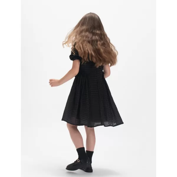 WELAKEN Girls Ruffle Dress Puff Sleeves Summer Casual Sundress with Lining for Toddler ampamp Kids ampamp Little GirlBlack bubble