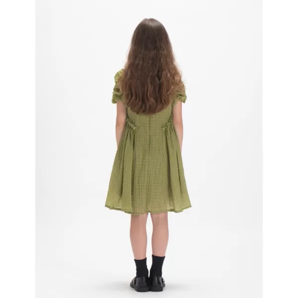 WELAKEN Girls Ruffle Dress Puff Sleeves Summer Casual Sundress with Lining for Toddler ampamp Kids ampamp Little GirlGreen bubble