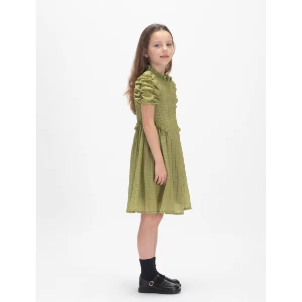 WELAKEN Girls Ruffle Dress Puff Sleeves Summer Casual Sundress with Lining for Toddler ampamp Kids ampamp Little GirlGreen bubble