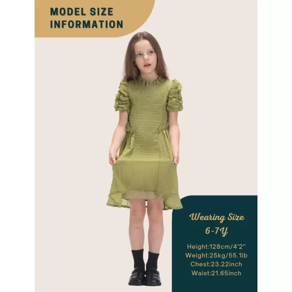 WELAKEN Girls Ruffle Dress Puff Sleeves Summer Casual Sundress with Lining for Toddler ampamp Kids ampamp Little GirlGreen bubble