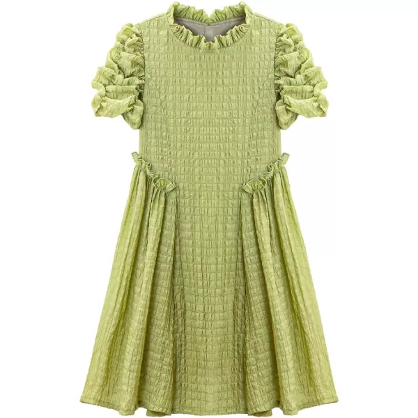 WELAKEN Girls Ruffle Dress Puff Sleeves Summer Casual Sundress with Lining for Toddler ampamp Kids ampamp Little GirlGreen bubble
