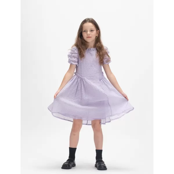 WELAKEN Girls Ruffle Dress Puff Sleeves Summer Casual Sundress with Lining for Toddler ampamp Kids ampamp Little GirlPurple bubble
