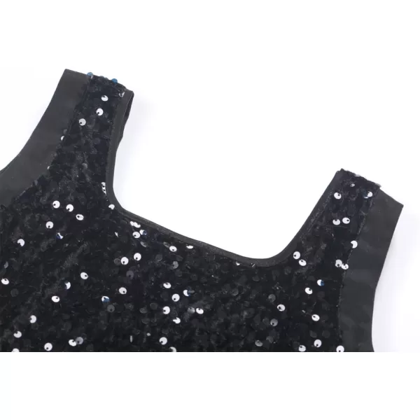 WELAKEN Girls Sequin Dress ALine Sleeveless Sparkly Gown Party Dresses with Faux Fur TrimBlack